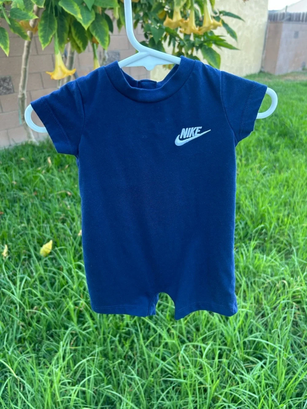 Nike Navy Short Sleeve Baby Romper with White Logo